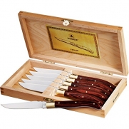 Laguiole 6 Piece Luxury Maple Wood Stainless Steel Steakhouse Knive Set in Wooden Case