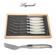 Original LAGUIOLE - 6 Steak Forks - Picasso Ivory - In HEAVIER 25/10 Stainless Steel (Exclusive Quality White Color Steak Cutlery Table Flatware Setting for 6 People) - Direct From France