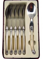 Coutellerie Tarrerias-Bonjean Set of 6 Laguiole Table Spoons Ivory Like Handle Colour in a Box