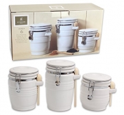 Gibson Stanza 6PC Stoneware Canister Set with Wooden Spoons