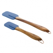 Paula Deen Signature Kitchen Tools 2-Piece Silicone Acacia Wood Spatula Set, 10-Inch and 13-Inch, Blueberry